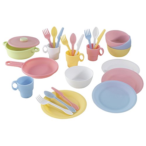 Kidkraft Set Di Pentole E Padelle Giocattolo Pastello Da 27 Pezzi, Set Giocattolo Da Cucina, Servizio Da Tavola, Utensili Di Cucina Giocattolo Per Bam