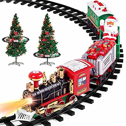 Partenope Trenino Natalizio Con Supporto Installazione Per Centro Albero Di Natale Treno Elettrico 2 Vagoni + Slitta Babbo Natale Con Luci E Suoni Dec