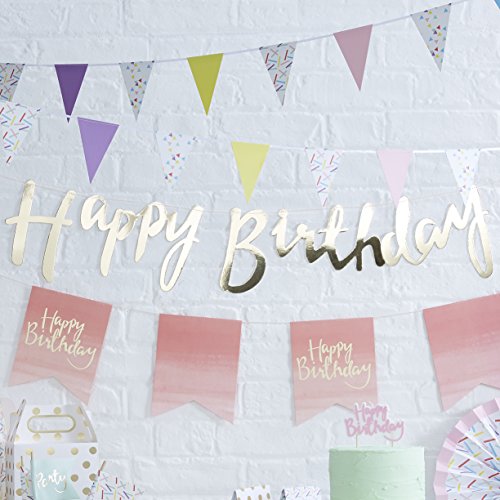 Ginger Ray - Festone Decorativo Con Scritta "Happy Birthday", Colore: Oro