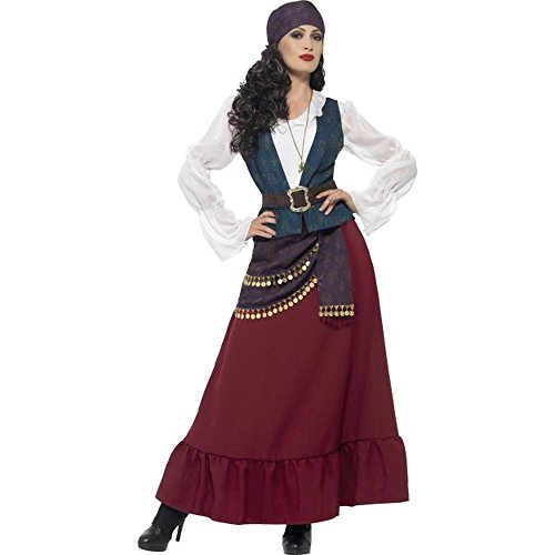 Deluxe Pirate Buccaneer Beauty Costume, Purple, With Dress, Sash, Bandana & Necklace, (M)