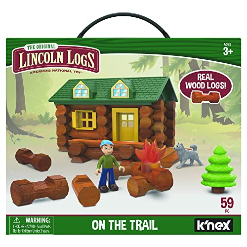 Lincoln Logs Set Da Costruzione Sulla Pista, K'Nex, Basic Fun, 00821, 59 Pezzi, Veri Tronchi In Legno, Giochi Regalo Per Costruzioni Rétro, Adatto Ai