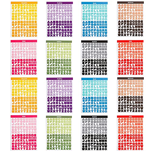 16 Fogli Lettere E Numeri Adesivi, Autoadesivi Letter Stickers, Adesivi Lettere Alfabeto Colorate, Colorati Regalo Alfabeto Adesivi, 8 Colori, Per Scr