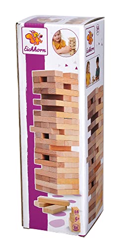 Eichhorn Torre In Legno Vacillante, Gioco Impilabile, In Legno Non Trattato, Torre A Dondolo, 54 Pezzi, 5 Anni, 100002466, Marrone