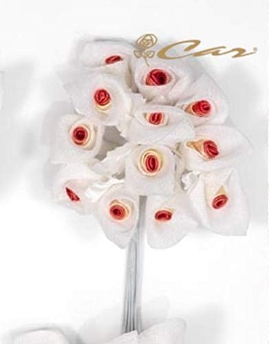 72 Pezzi Fiore Bomboniera Calla Tessuto Garzato Bianco Interno Corallo