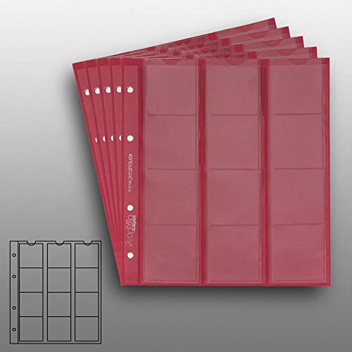 5 Numismatic Prophila Kobra Coin Sheets With Red Card Interleaves, 12 Pockets Up To 44 Mm Diameter