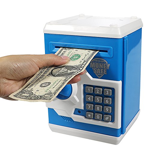 Husan Salvadanaio Elettronico Per Bambini, Password Salvadanaio Mini Atm Piggy Bank Giocattolo Regalo Di Compleanno Per Bambini (Blu)