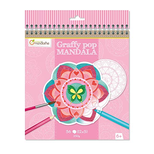 Avenue Mandarine Gy027O - Quaderno Graffy Pop Mandala 36 Pagine Pretagliate Da Colorare (12 Motivi X3) 250G, Ragazze