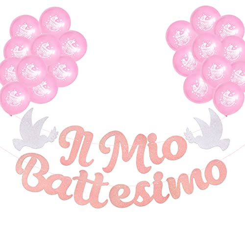 20Pz Palloncini Battesimo Rosa Festone Striscione Scritta Il Mio Battesimo Decorazione Addobbi Per Festa Battesimo Bimba Femmina Nascita Baby Shower