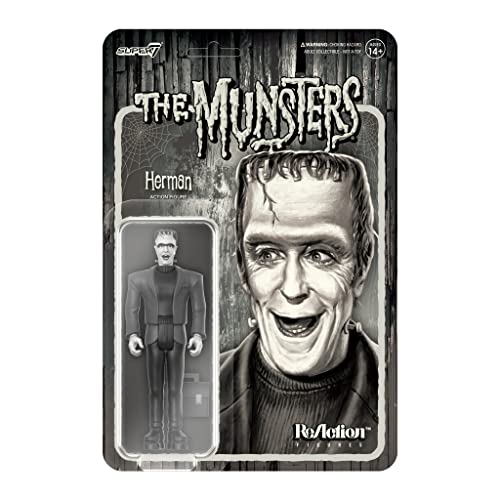 Super7 - The Munsters: Figura Di Reaction Di Herman Munster (Scala Di Grigi) – Figura Da Collezione