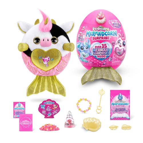 Rainbocorns Mermaidcorn Serie 7 Mucca - Peluche Da Collezione - Sorprese Sirene, Cuddle Peluche Peluche, Adesivi, (Mucca)
