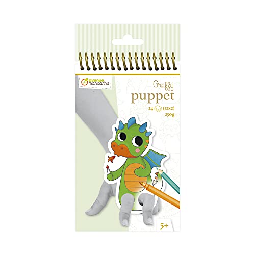 Avenue Mandarine Gy096C - Quaderno A Spirale Graffy Puppe 24 Marionette Da Dito Pretagliate Da Colorare 12X12 Cm 250G (12 Motivi X2), Animali Fantasti