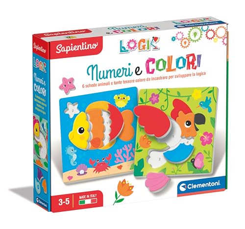 Clementoni - Sapientino Flashcards Logic, Numeri E Colori, Tessere Illustrate Ad Incastro Con Numeri E Animali, Gioco Educativo 4 Anni, Made In Italy,