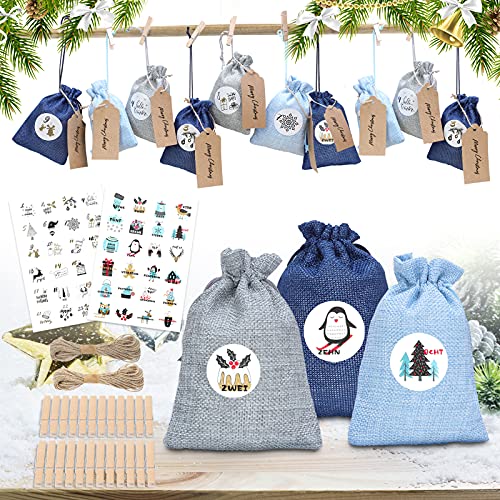 Dazspirit Calendario Dell'Avvento, Calendario Dell'Avvento Borsa Di Stoffa Calendario Natalizio Da Riempire, Borsa In Juta Borse Calendario Dell'Avven
