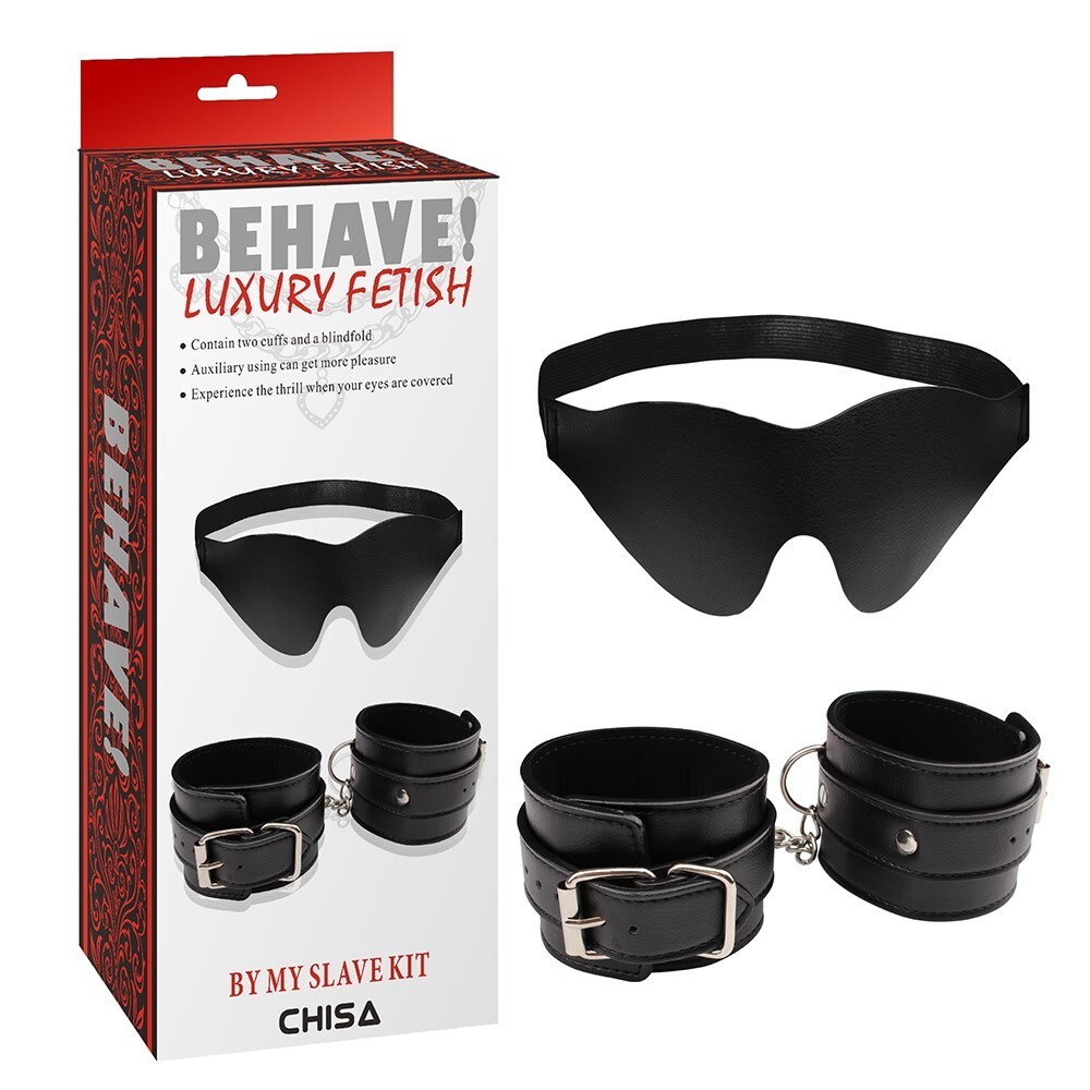 Kit bondage Polsiere e benda occhi manette in ecopelle Costrittivo