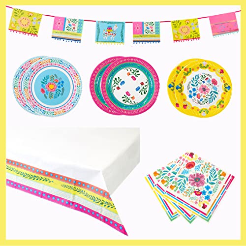 Talking Tables Confezione Per Feste Boho, Include Piatti Floreali Colorati, 12 Tovaglioli, 1 Splendido Bandierino, 1 Tovaglia Di Carta, Ideale Per Com