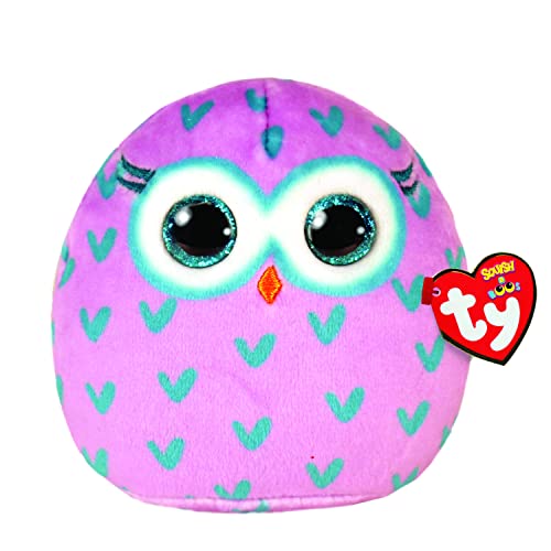 Ty Mini Squishy Beanies - Winks La Civetta A Cuoricini, Mini Cuscino Di Peluche Con Occhioni Azzurri Glitter, Idea Regalo Per Grandi E Piccini, Tutti