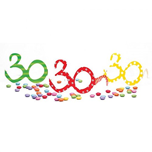 Givi Italia- Conf. 6 Occhiali Carta Numero 30 Anni Colorati-Accessori Compleanno Adulto, Assortiti, 50116