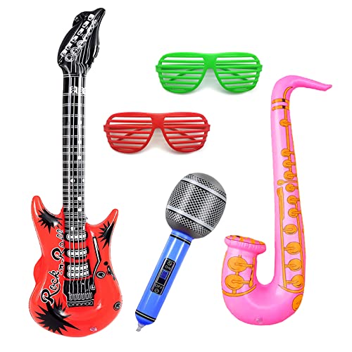 Mivaiun 5 Pezzi Gonfiabili Rock Star Giocattolo Set Chitarre Gonfiabili Microfoni Vetri Oscuranti Giocattoli Forniture Per Feste Regali Gonfiabili Bam