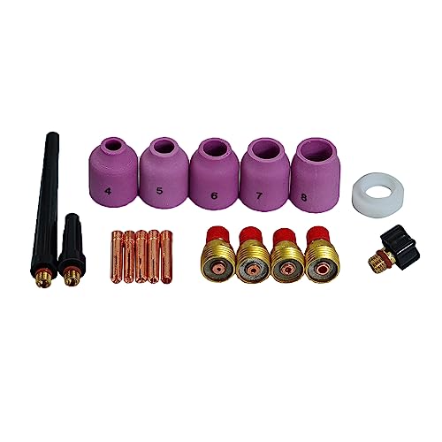Riverweld 18 Piezas Tig Lentes De Gas Cuerpo 45V42 45V43 45V44 45V45 Boquilla De Alúmina 53N58#4 53N59#5 53N60#6 53N61#7 53N61S #8 Kit De Tapas Traser