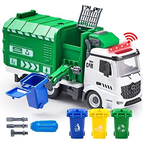 Joyin Jumbo Take Apart Friction Powered Side-Dump Recycling Garbage Truck Toy Con Luce E Suoni, 3 Cestini, Giocattoli Per Cacciaviti, Per Assemblaggio