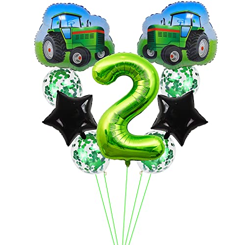 Kawailay Trattore - Decorazione Per Compleanno, 2 Anni, 2° Trattore, Decorazione Di Compleanno, Verde, Numero 2 Palloncini, Trattore, In Alluminio, Pe