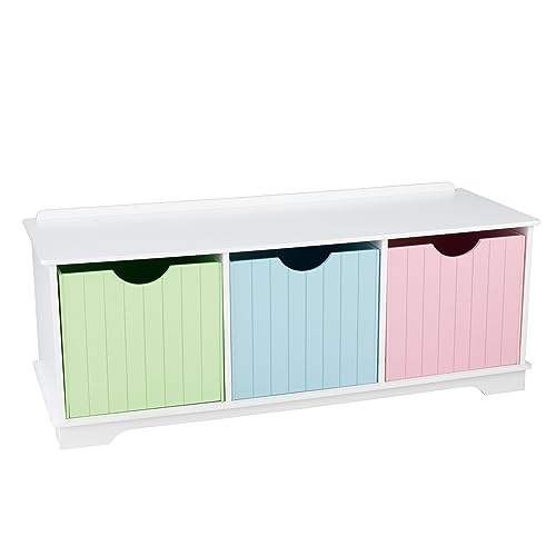 Kidkraft Panca Contenitore In Legno Nantucket Pastello Con 3 Cassetti Portaoggetti, Mobile Porta Giochi Bambini, Mobili Per Cameretta E Sala Giochi Pe