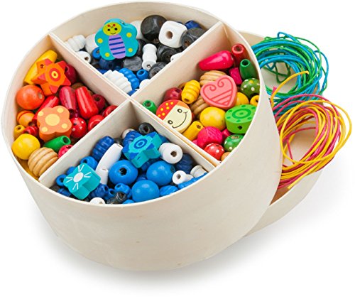 New Classic Toys Wooden Lacing Beads-260 Gram, Multicolore, Perline Piccole-640 Pezzi, 10571