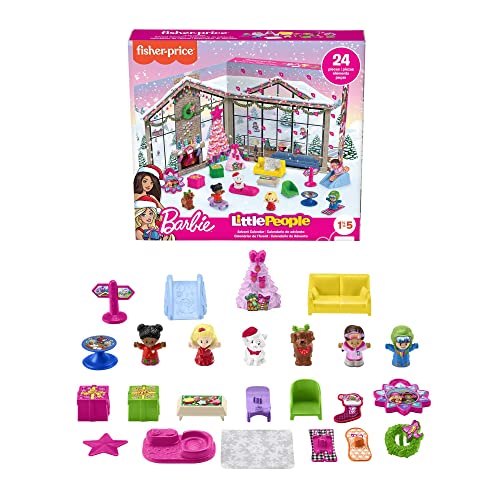 Fisher-Price Little People - Calendario Dell'Avvento Di Barbie, Playset Con 24 Sorprese Festive Tra Cui Personaggi, Accessori E Decorazioni A Tema, Gi