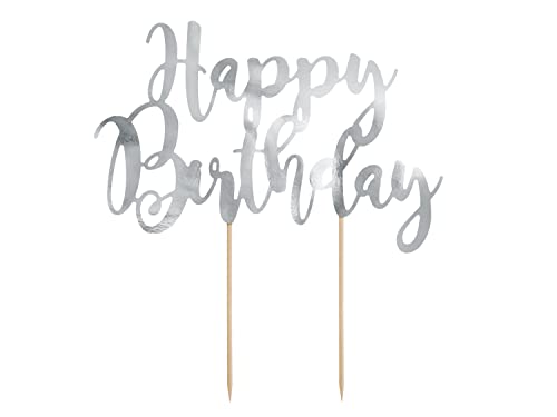 Topper Per Torta "Happy Birthday", Colore: Argento