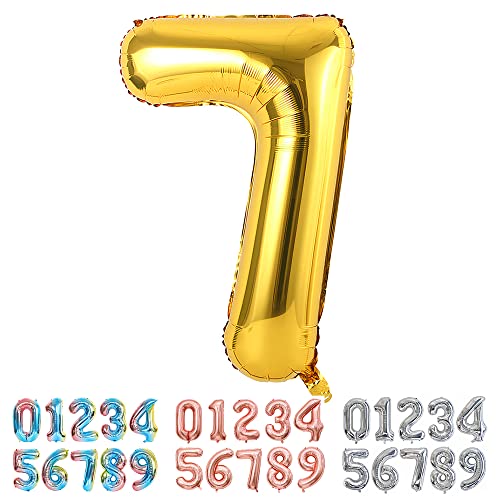 Ponmoo Foil Palloncini Numeri 7 Oro, Gigante Numero 0 1 2 3 4 5 6 7 8 9 10-19 20-29 30 40 50 60 70 80 90 100, Gonfiabili Pallone Per Anniversario, Dec