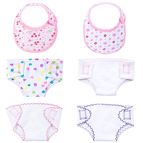 Diealles Shine 4 Pezzi Pannolini Per Bambole E 2 Pezzi Bavaglini Per Bambole, Accessori Per 14-16" Bambolotti