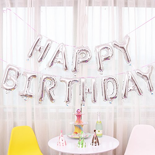 Jzk Festone Palloncini Buon Compleanno Argento Happy Birthday Palloncini Pellicola Di Alluminio Lettere Alfabeto Decorazione Compleanno