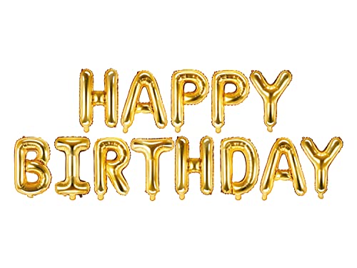 Partydeco- Set Palloncini Mylar Lettere Per Scritta Happy Birthday 35 Cm Oro, Colore, Fb6M-019
