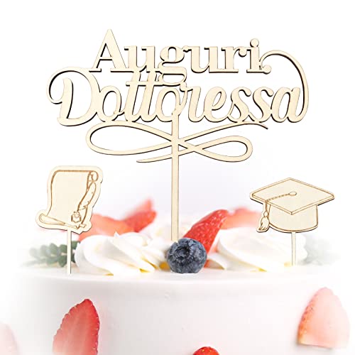 3Pz Cake Topper Laurea Auguri Dottoressa Topper Torta Legno Laurea Cappello Tocca Pergamena Decorazione Torta Cupcakes Toppers Addobbi Gadget Per Fest