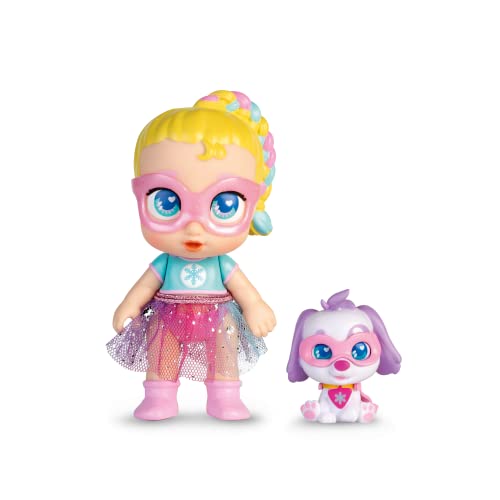 Super Cute Mini Bambola Glitzy Cool Con Cucciolo – Regi & Snowball, Bambola Articolata Da 12 Cm Con Cucciolo, Abiti Da Supereroe E Accessori, Adatta P