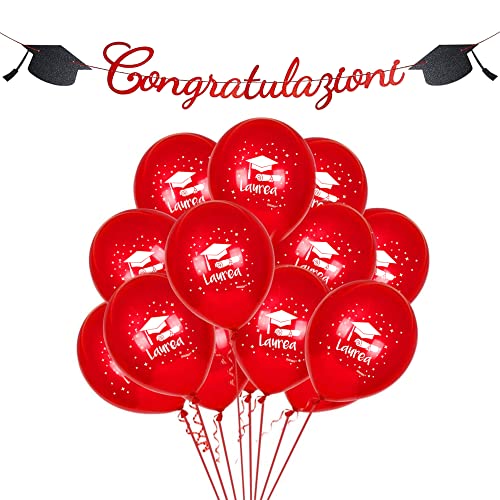 Googit Decorazioni Per Festa Di Laurea Fascia Dottore O Dottoressa Con Set 12 Palloncini Rossi Brillanti (Congratulazioni 1)
