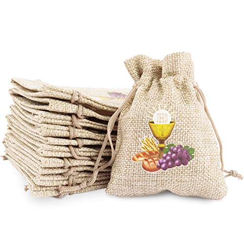 Betessin 24Pz Sacchetti Comunione Bomboniere Bambini Portaconfetti Iuta Confetti Regalo Decorazione Per Festa Prima Comunione Cresima Battesimo 8 * 10