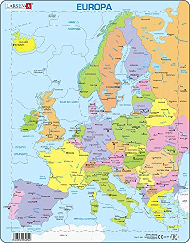Larsen A8 Mappa Politica Dell'Europa Per I Bambini Più Piccoli, Edizione Italiano, Puzzle Incorniciato Con 37 Pezzi