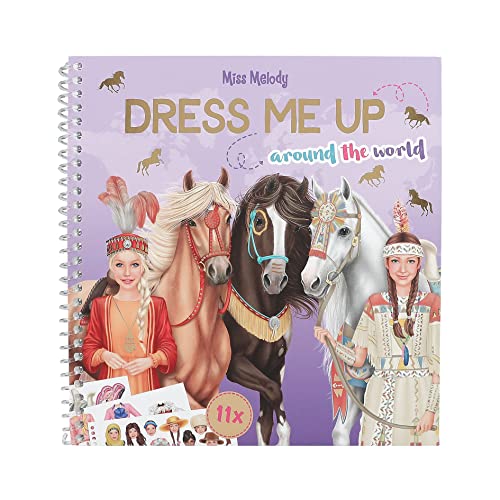 Depesche 12431 Miss Melody Dress Me Up Around The World-Libro 24 Pagine Per Disegnare Motivi Di Cavalli, Inclusi 11 Fogli Di Adesivi, Multicolore