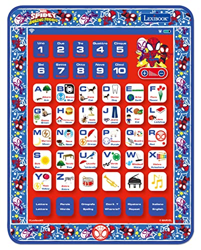 Lexibook Lexibook-Jcpad002Spi5 Spidey And His Amazing Friends-Tablet Bilingue Con Touchscreen Ed Effetti Sonori Per Imparare Lettere, Numeri, Vocabola