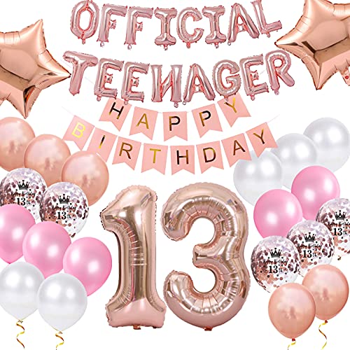 Palloncini 13 Anni Compleanno Oro Rosa, Buon Compleanno Ufficiale Adolescente Striscione Oro Rosa Numeri 13 Palloncini Di Stagnola Stella Compleanno 1