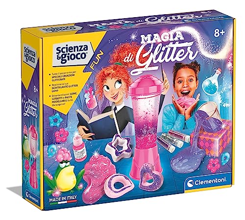 Clementoni- Scienza Fun-Magia Di Glitter-Gioco Scientifico 8 Anni, Laboratorio Esperimenti, Fabbrica, Kit Per Slime Glitterato, Versione In Italiano-M