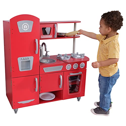 Kidkraft Cucina Giocattolo In Legno Vintage Rossa, Con Telefono Giocattolo E Frigorifero Vintage, Giochi Per Bambini 3+ Anni, 53173