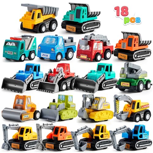 Joyin 18 Pezzi Macchinine Giocattolo Auto E Camion Set Modellini Per Veicoli Tirare Indietro Veicoli Alimentati A Frizione Per Bambini E Ragazzi Gioca
