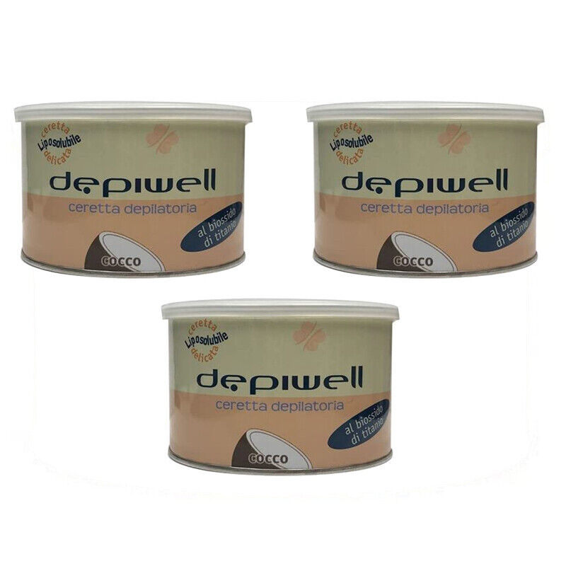 3pz DEPIWELL Cera Depilatoria Liposolubile Biossido Titanio COCCO Delicata 400ml