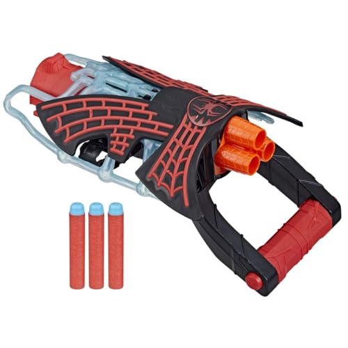 Spider-Man Hasbro Marvel Across The Spider-Verse, Miles Morales, Blaster Tri-Shot, Giocattolo Nerf, 3 Dardi, Per Bambini E Bambine Dai 5 Anni In Su