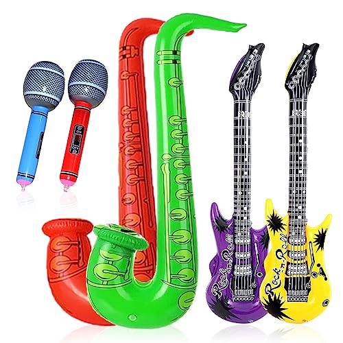 Viksaun 6 Pezzi Gonfiabili Rock Star Giocattolo Set Chitarre Gonfiabili Microfoni Giocattoli Gonfiabili Decorazione Per Feste Rock And Roll Forniture 