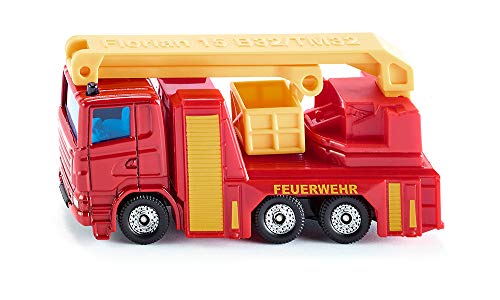 Siku 1080, Camion Dei Pompieri Con Piattaforma Antincendio, Rosso E Giallo, Braccio Della Piattaforma Estraibile, Cestello Mobile