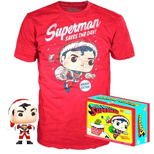 Funko- Set Figura Pop & Tee Dc Comics Superman Exclusive Flocked Bambole D'Azione, Multicolore, 137190