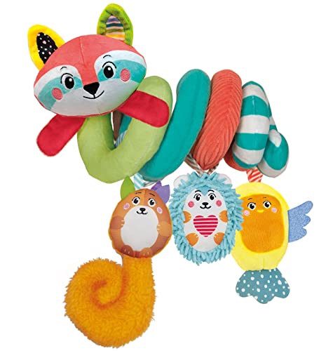Clementoni- Soft Happy Animals-Spirale, Giocattolo Morbido Da Appendere, Gioco Passeggino Neonato, Bambini 0-36 Mesi-100% Lavabile, Multicolore, Mediu